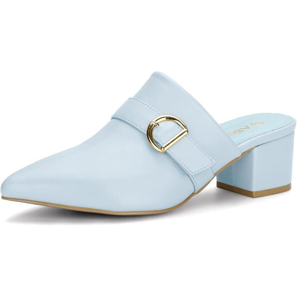 imageAllegra K Womens Pointed Toe Slip on Block Heel Sandals MulesSky Blue