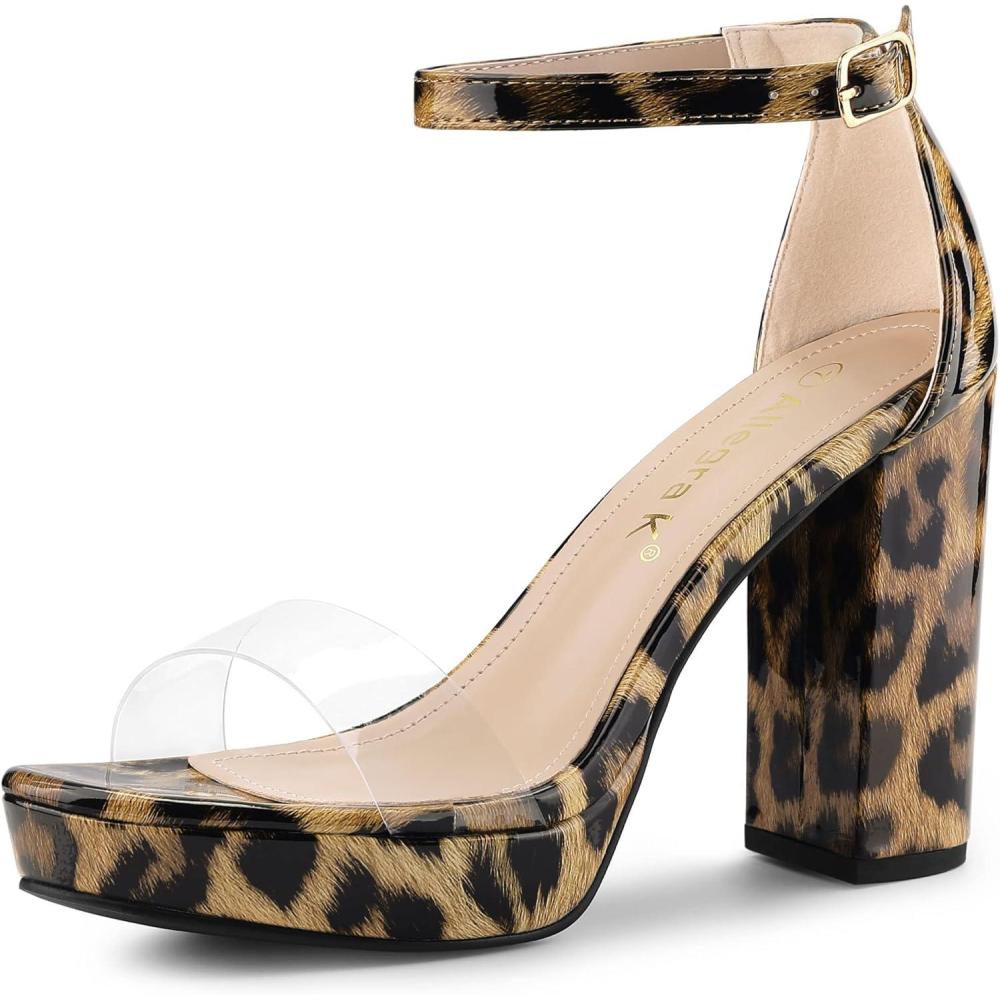 imageAllegra K Womens Printed Clear Platform Chunky Heel SandalsLeopard Print
