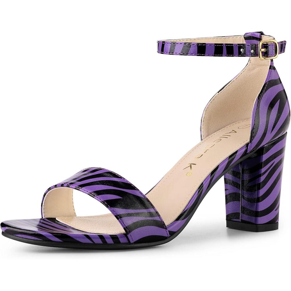 imageAllegra K Womens Snakeskin Heels Chunky Heels Ankle Strap SandalsBlack Purple