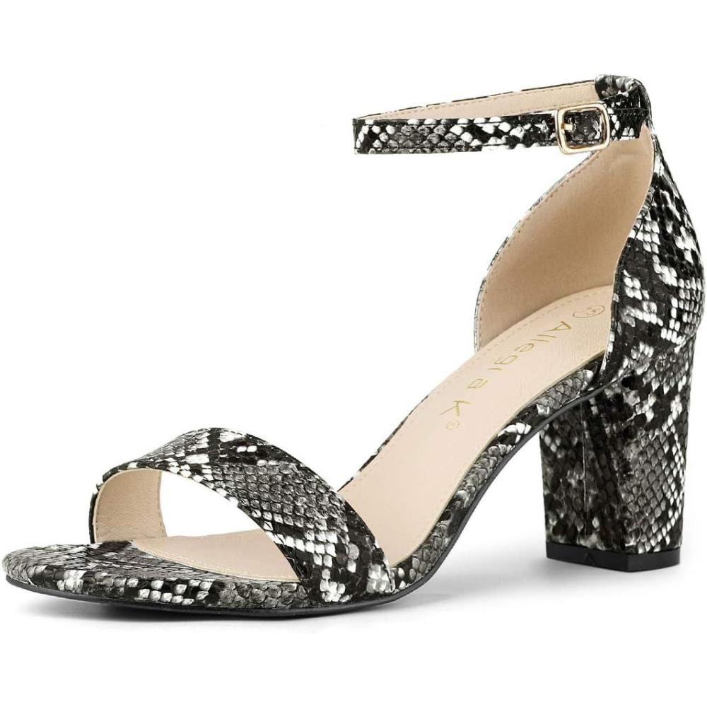 imageAllegra K Womens Snakeskin Heels Chunky Heels Ankle Strap SandalsBlack Snake