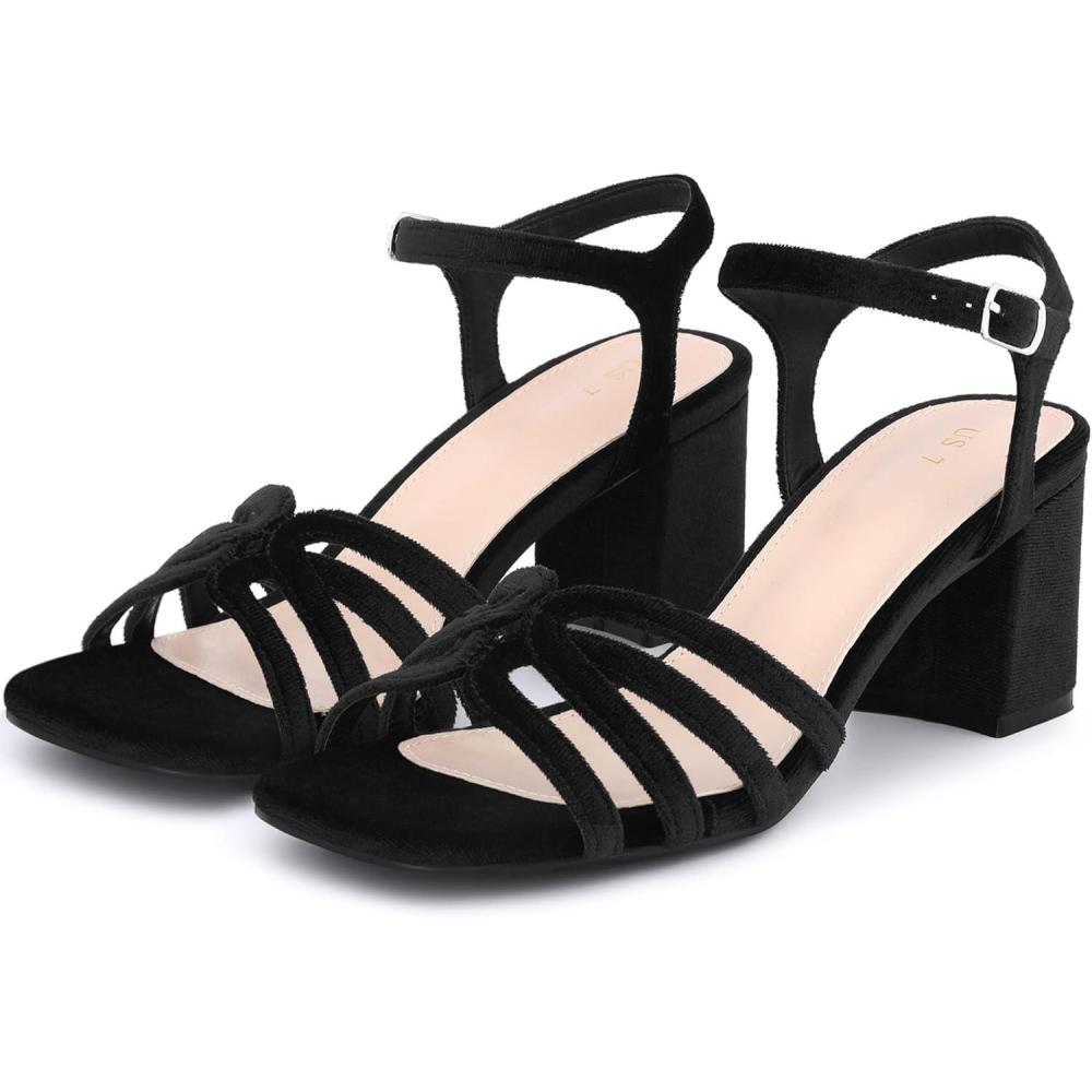imageAllegra K Womens Square Toe Slingback Chunky Heels Velvet SandalsBlack