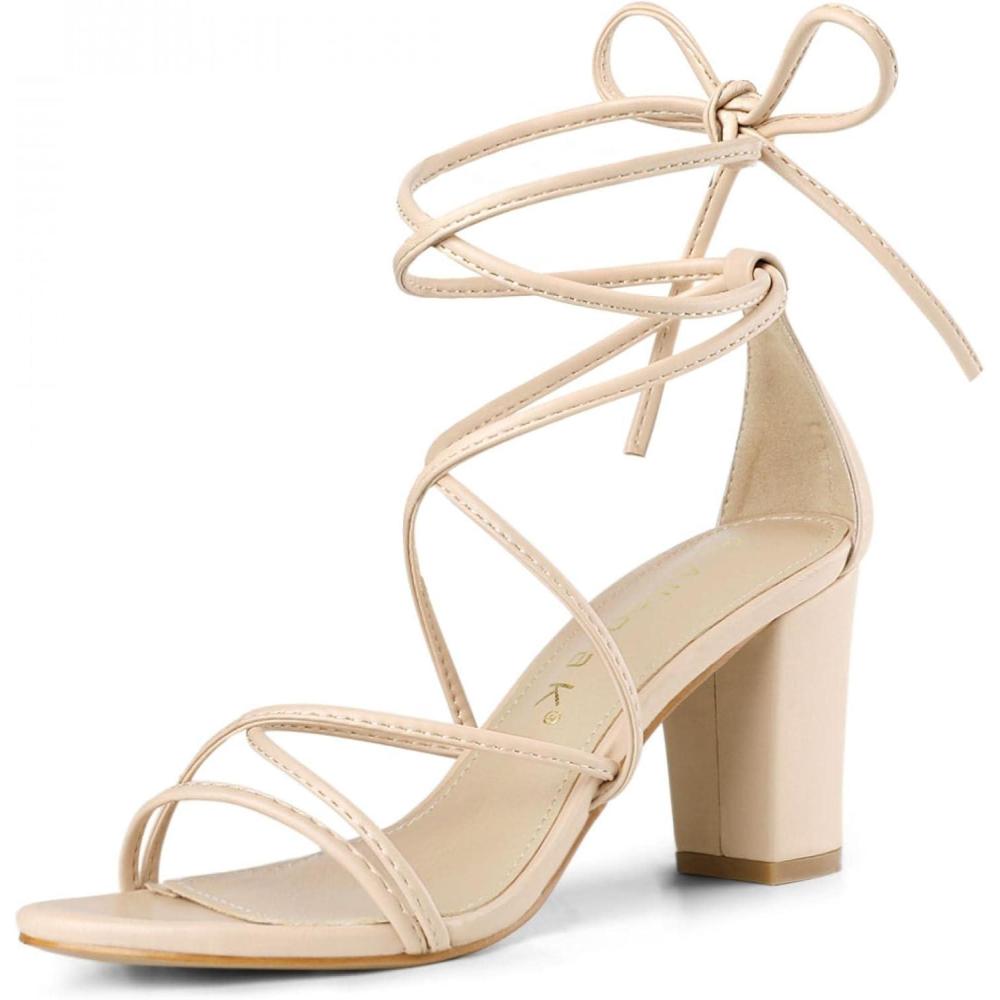 imageAllegra K Womens Strappy Lace Up Chunky Heeled SandalsBeige