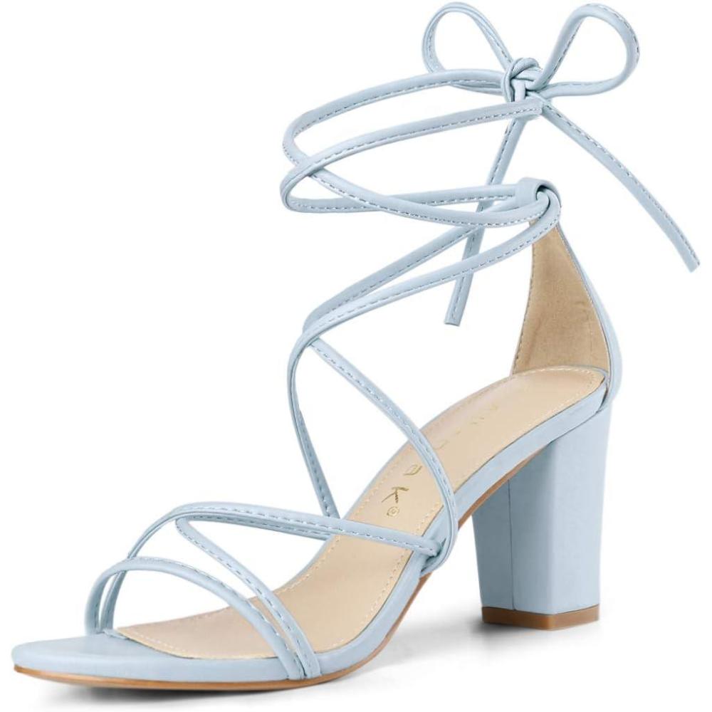 imageAllegra K Womens Strappy Lace Up Chunky Heeled SandalsSky Blue