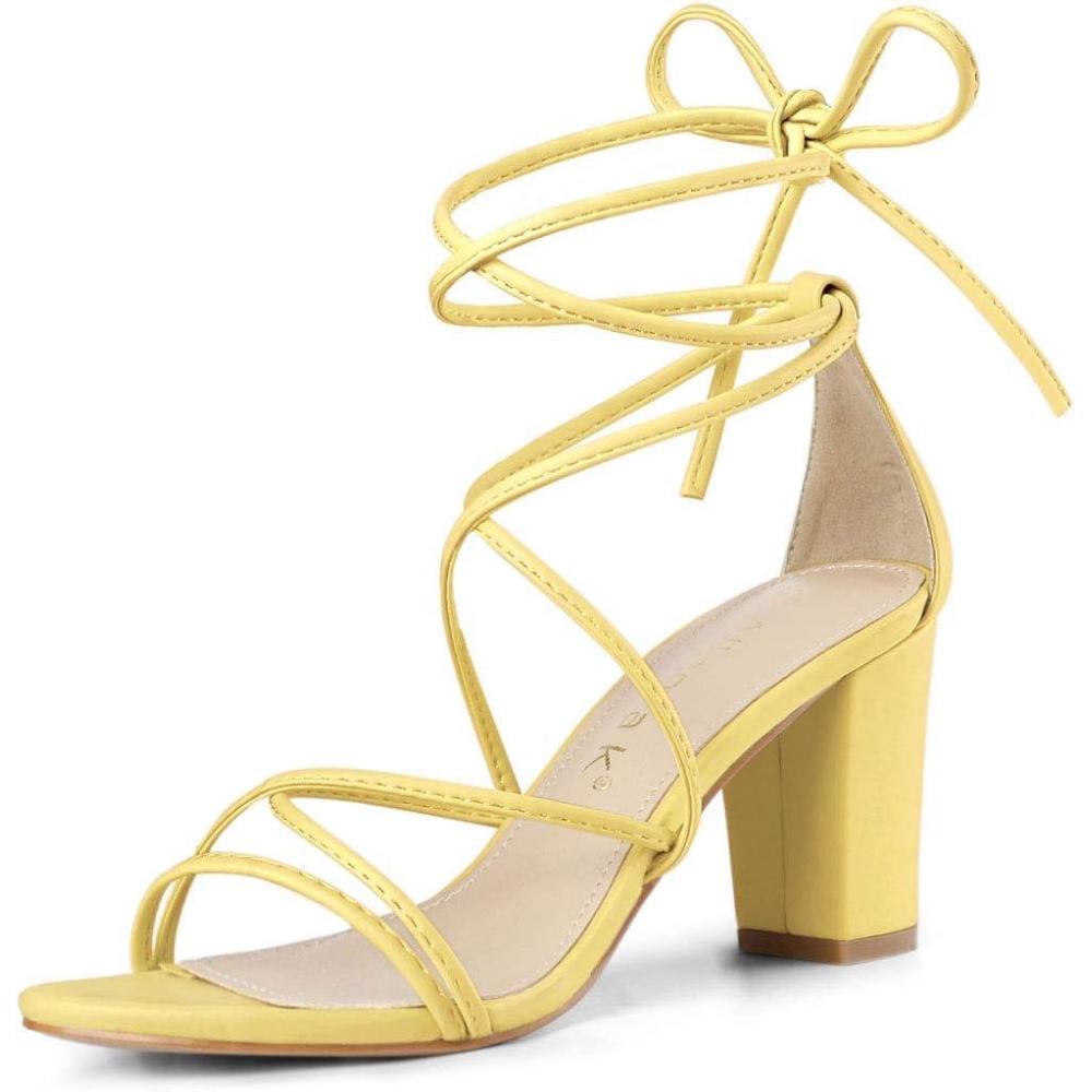 imageAllegra K Womens Strappy Lace Up Chunky Heeled SandalsYellow