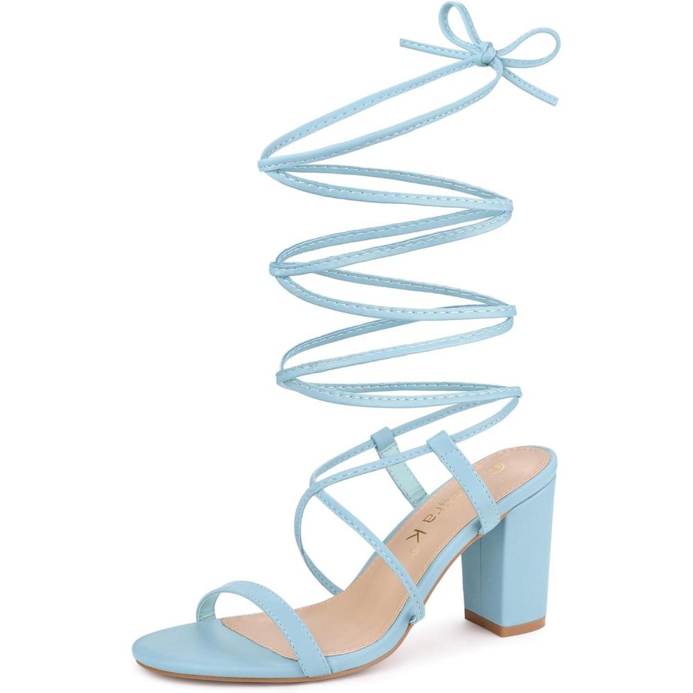imageAllegra K Womens Strappy One Strap Lace Up Chunky Heels SandalsSky Blue