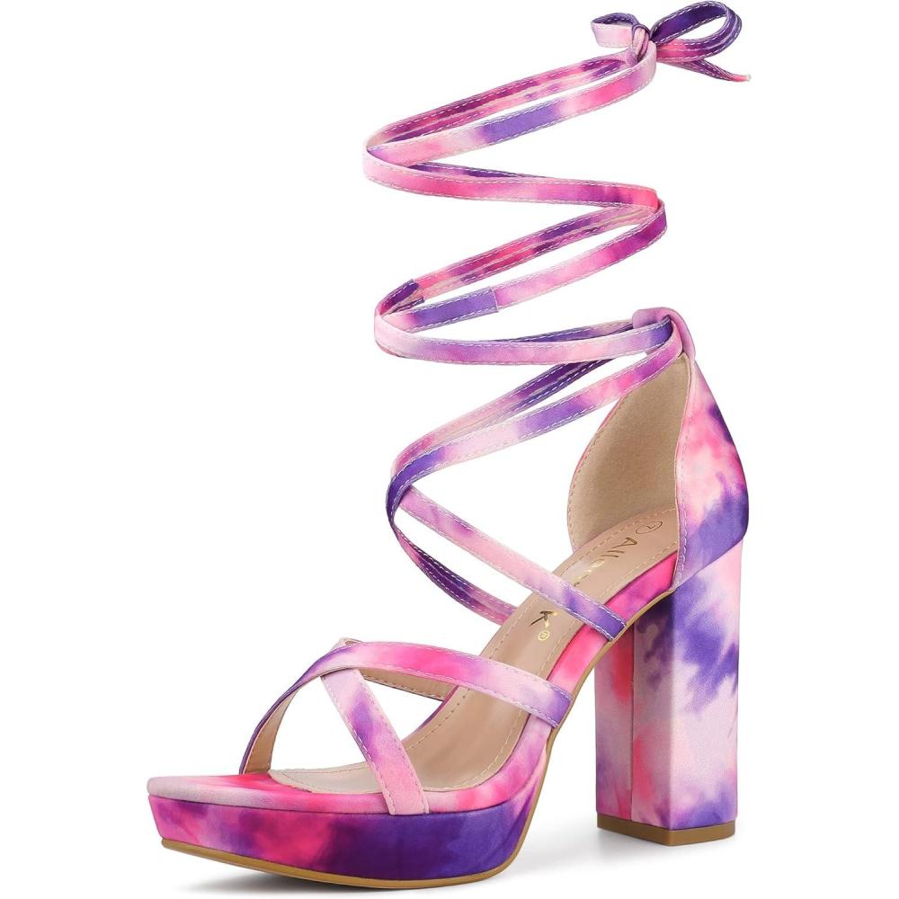 imageAllegra K Womens Tie Dye Platform Chunky Heel Lace Up SandalsPurple
