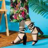 imageAllegra K Womens Faux Velvet Lace Up Chunky Heel Strappy SandalsBlack