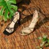 imageAllegra K Womens Lace Up Strappy Chunky High Heels SandalsBlack