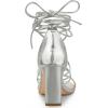 imageAllegra K Womens Lace Up Strappy Chunky High Heels SandalsSilver