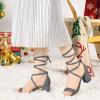 imageAllegra K Womens Open Toe Lace Up Mid Chunky Heeled SandalsGrey