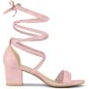 imageAllegra K Womens Open Toe Lace Up Mid Chunky Heeled SandalsLight Pink