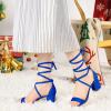 imageAllegra K Womens Open Toe Lace Up Mid Chunky Heeled SandalsRoyal Blue