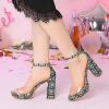 imageAllegra K Womens Printed Clear Platform Chunky Heel SandalsGrey