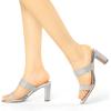 imageAllegra K Womens Rhinestone Chunky Heel Slide Heel SandalsSilver
