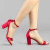 imageAllegra K Womens Satin Open Toe Ankle Strap Chunky Heels SandalsRed