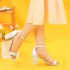 imageAllegra K Womens Satin Open Toe Ankle Strap Chunky Heels SandalsWhite