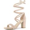 imageAllegra K Womens Faux Velvet Lace Up Chunky Heel Strappy SandalsBeige