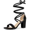 imageAllegra K Womens Faux Velvet Lace Up Chunky Heel Strappy SandalsBlack