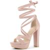 imageAllegra K Womens Lace Up Platform Chunky High Heels SandalsPink
