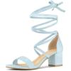 imageAllegra K Womens Open Toe Lace Up Mid Chunky Heeled SandalsSky Blue