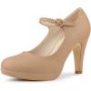 imageAllegra K Womens Platform Round Toe Ankle Strap Mary Jane Shoes Pump Stiletto Heel PumpsNude