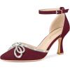 imageAllegra K Womens Rhinestones Bow Ankle Strap Stiletto Heel Sandals PumpsBurgundy