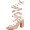 imageAllegra K Womens Strappy One Strap Lace Up Chunky Heels SandalsNude