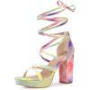imageAllegra K Womens Tie Dye Platform Chunky Heel Lace Up SandalsYellow