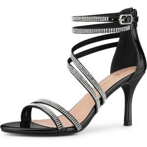 imageAllegra K Womens Ankle Strap Rhinestone Stiletto Heeled SandalsBlack