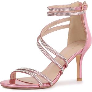 imageAllegra K Womens Ankle Strap Rhinestone Stiletto Heeled SandalsPink