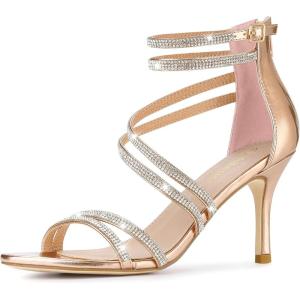 imageAllegra K Womens Ankle Strap Rhinestone Stiletto Heeled SandalsRose Gold