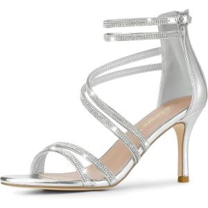 imageAllegra K Womens Ankle Strap Rhinestone Stiletto Heeled SandalsSilver