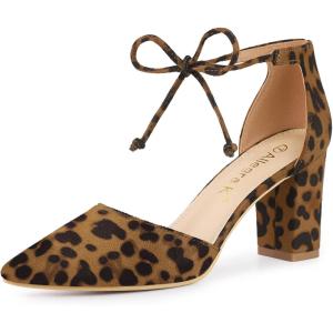 imageAllegra K Womens Ankle Tie Point Toe Dress PumpsLeopard