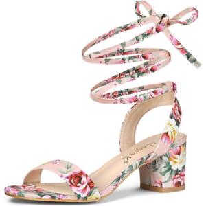 imageAllegra K Womens Block Heel Sandals Lace Up HeelsFloral Pink