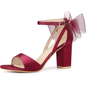 imageAllegra K Womens Bow Shoes Open Toe Chunky Heel SandalsBurgundy