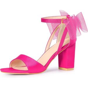imageAllegra K Womens Bow Shoes Open Toe Chunky Heel SandalsFuchsia