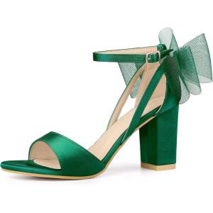 imageAllegra K Womens Bow Shoes Open Toe Chunky Heel SandalsGreen