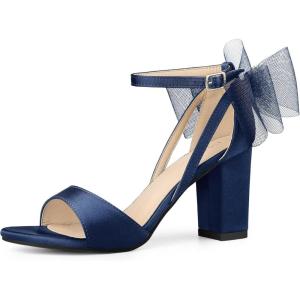 imageAllegra K Womens Bow Shoes Open Toe Chunky Heel SandalsNavy Blue