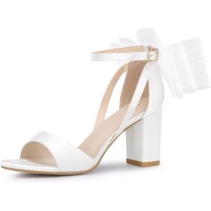 imageAllegra K Womens Bow Shoes Open Toe Chunky Heel SandalsWhite
