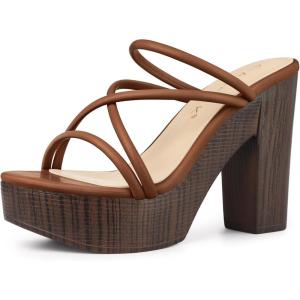 imageAllegra K Womens Chunky Heel Strappy Platform Heels Slide SandalsDark Brown