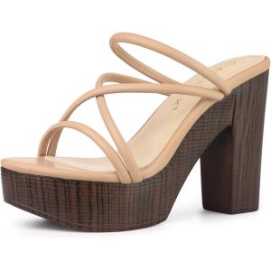 imageAllegra K Womens Chunky Heel Strappy Platform Heels Slide SandalsNude