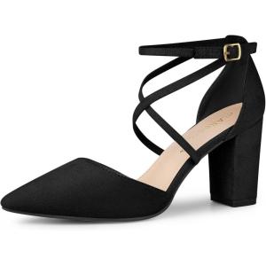imageAllegra K Womens Crisscross Strap Wedding Shoes Pointed Toe Chunky Heels PumpsBlack
