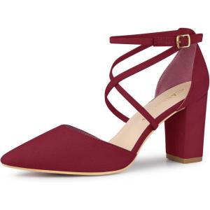 imageAllegra K Womens Crisscross Strap Wedding Shoes Pointed Toe Chunky Heels PumpsBurgundy