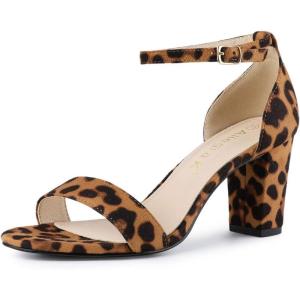 imageAllegra K Womens Open Toe Printed Ankle Strap Chunky High Heel SandalsBrown Leopard
