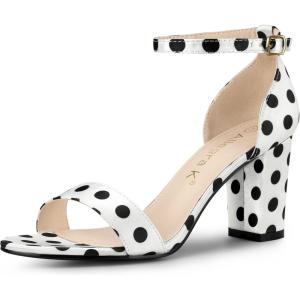 imageAllegra K Womens Open Toe Printed Ankle Strap Chunky High Heel SandalsWhite