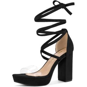 imageAllegra K Womens Platform Lace Up Clear Chunky Heels SandalsBlack