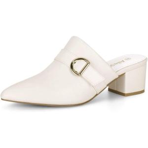 imageAllegra K Womens Pointed Toe Slip on Block Heel Sandals MulesWhite