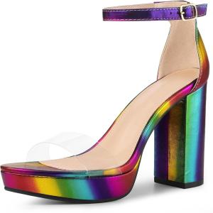 imageAllegra K Womens Printed Clear Platform Chunky Heel SandalsColorful