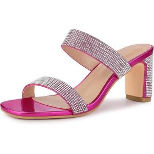 imageAllegra K Womens Rhinestone Chunky Heel Slide Heel SandalsHot Pink