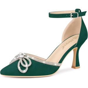 imageAllegra K Womens Rhinestones Bow Ankle Strap Stiletto Heel Sandals PumpsGreen